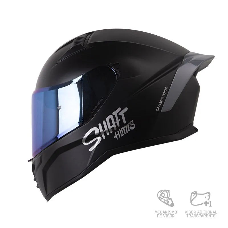 CASCO INTEGRAL SHAFT 504DV SOLID NEGRO MATE VISOR HUMO CLARO IRIDIUM AZUL
