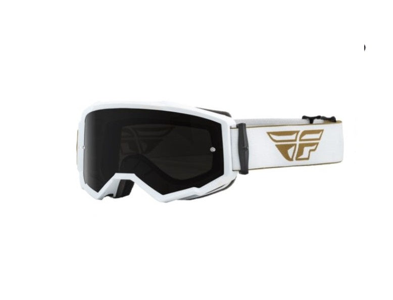 GAFAS GOGGLES FLY ZONE DORADO BLANCO LENTE HUMO OSCURO MOTOCROSS