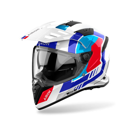 CASCO DUAL MULTIPROPOSITO AIROH BANDIT HORN BLANCO BRILLO