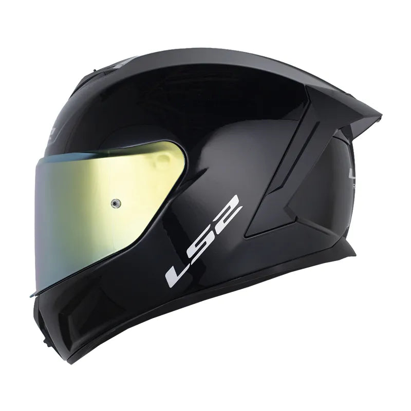 CASCO INTEGRAL LS2 FF 820 NEGRO BRILLANTE VISOR REVO DORADO
