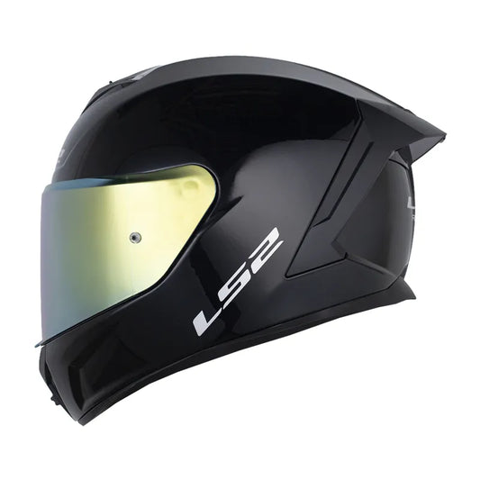 CASCO INTEGRAL LS2 FF 820 NEGRO BRILLANTE VISOR REVO DORADO