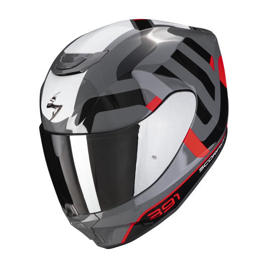 CASCO INTEGRAL SCORPION EXO 391 AROK GRIS/ROJO/NEGRO VISOR TRANSPARENTE