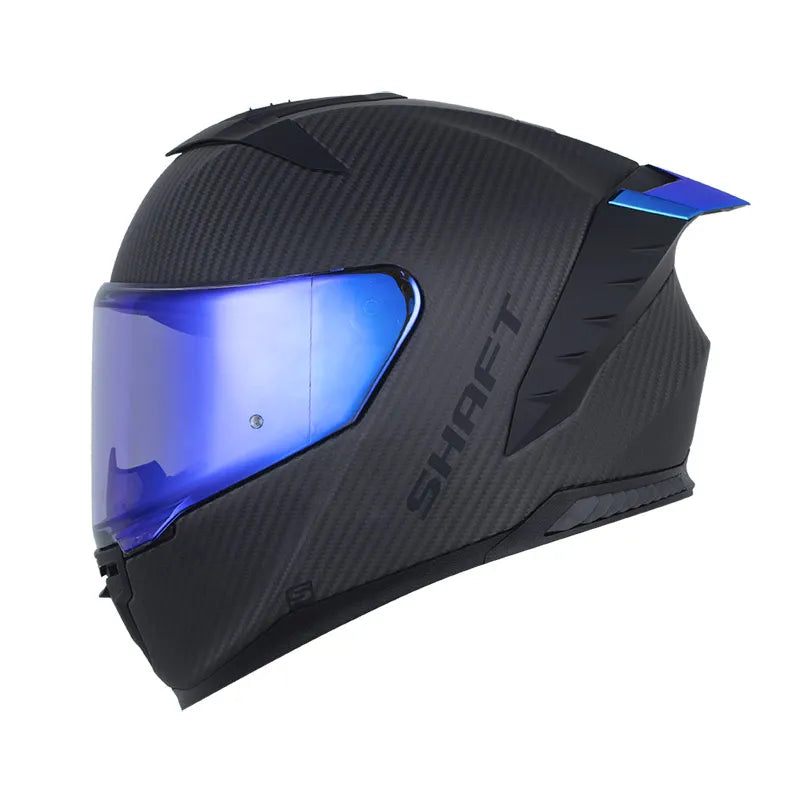 CASCO INTEGRAL SHAFT CARBONITE FIBRA DE CARBONO MATE VISOR HUMO CLARO REVO AZUL