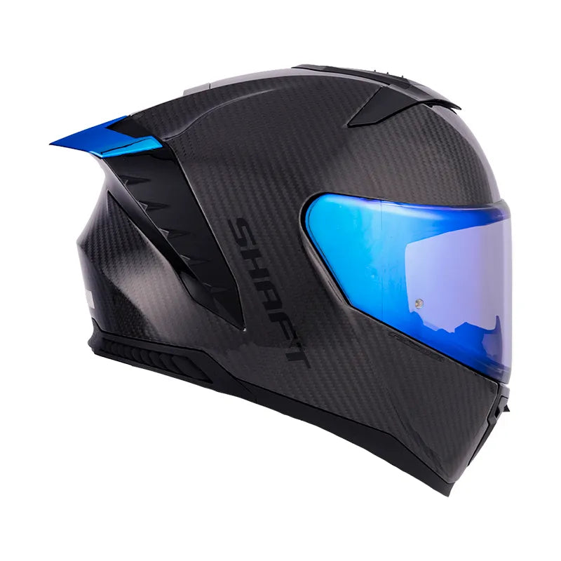 CASCO INTEGRAL SHAFT CARBONITES FIBRA DE CARBONO VISOR HUMO CLARO REVO AZUL