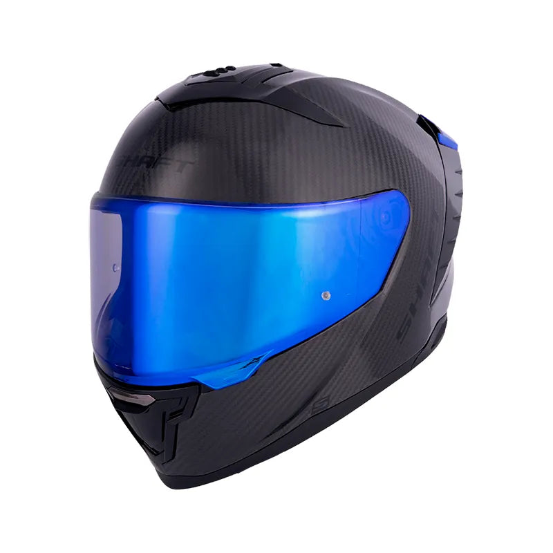 CASCO INTEGRAL SHAFT CARBONITES FIBRA DE CARBONO VISOR HUMO CLARO REVO AZUL