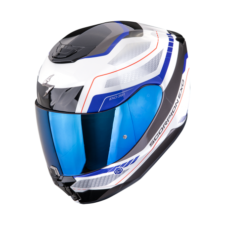 CASCO INTEGRAL SCORPION EXO 391 LEO BLANCO AZUL BRILLO VISOR TRANSPARENTE