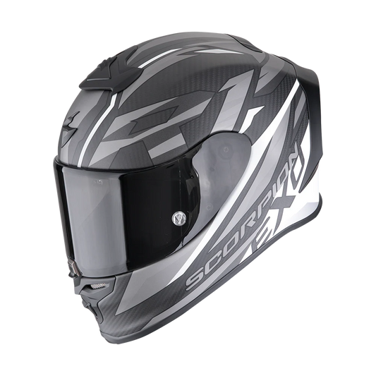 CASCO SCORPION EXO R1 EVO CARBONO AIR RUNNER NEGRO BLANCO MATE