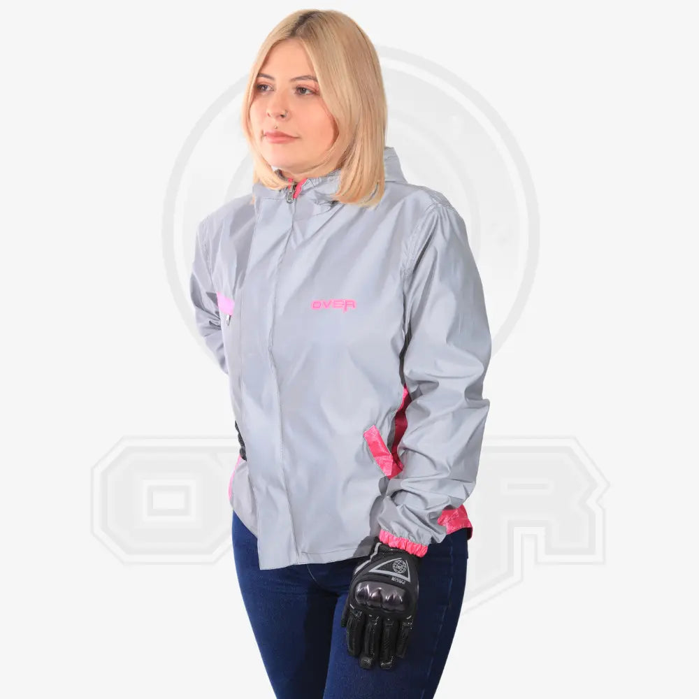 CHAQUETA REFLECTIVA MUJER DOBLE FAZ IMPERMEABLE ROSA OVER