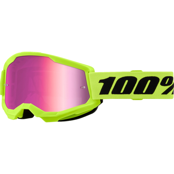 GOGGLES 100% STRATA 2 AMARILLO NEÓN LENTE ROSADO GAFAS