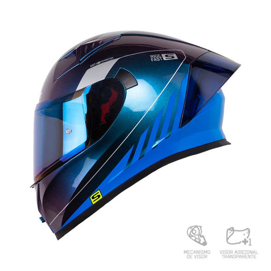 CASCO INTEGRAL SHAFT 526SP EVO RH-FORZA CAMALEÓN AZUL BRILLANTE