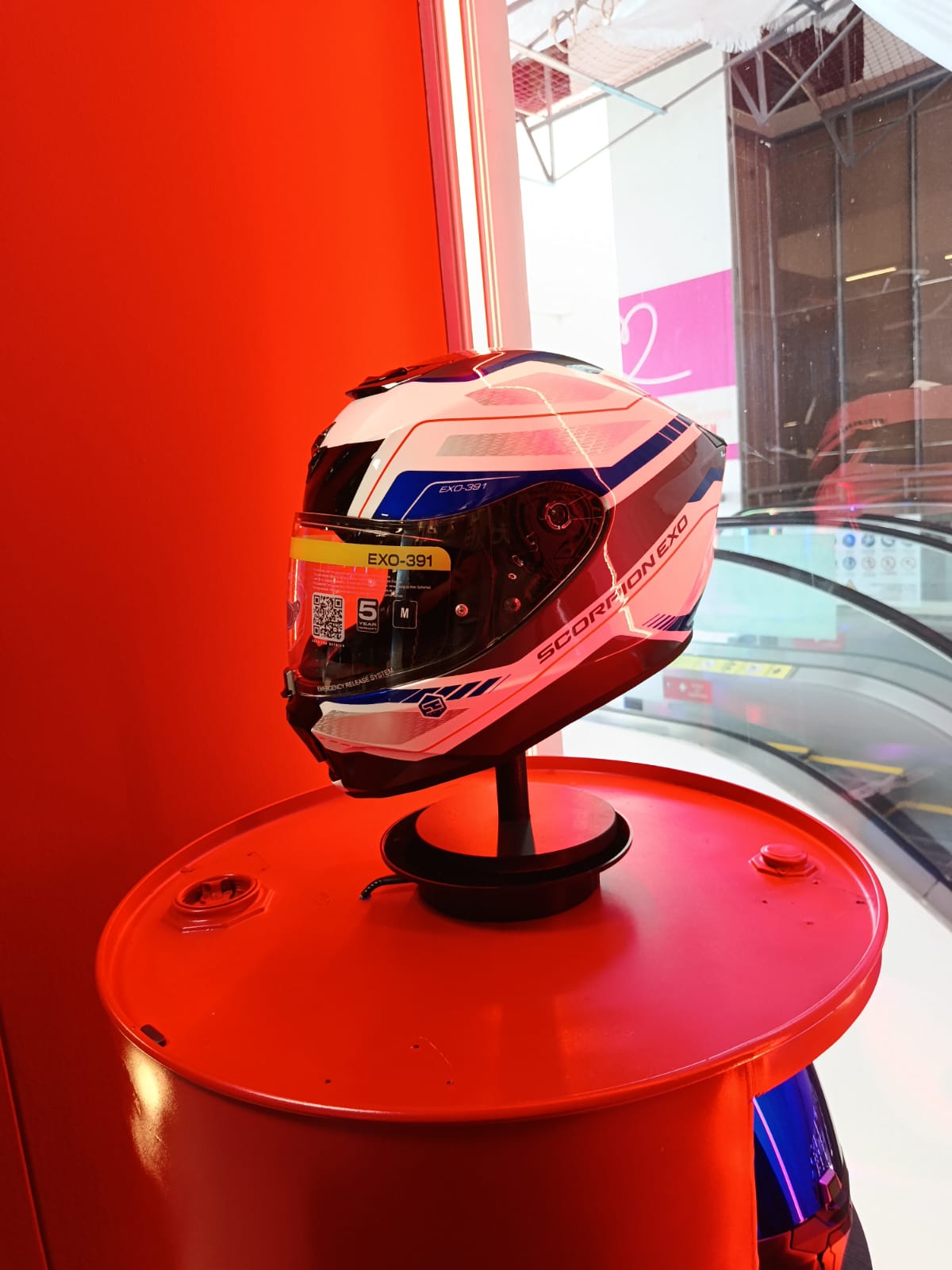 CASCO INTEGRAL SCORPION EXO 391 LEO BLANCO AZUL BRILLO VISOR TRANSPARENTE